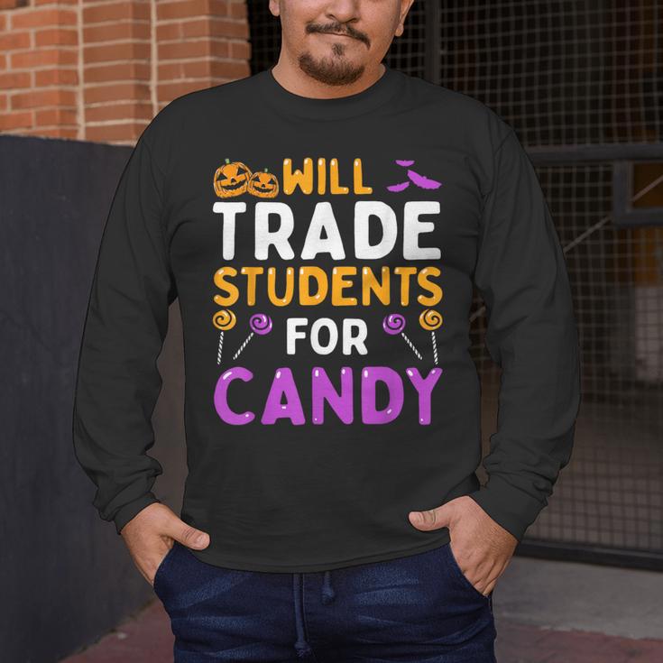 Will Trade Students For Candy Cute Halloween Costume Teacher For Men Women Kids Men's Long Sleeve T-Shirt, funny design Will Trade Students For Candy Cute Halloween Costume Teacher For Men Women Kids Men's Long Sleeve T-Shirt, funny design