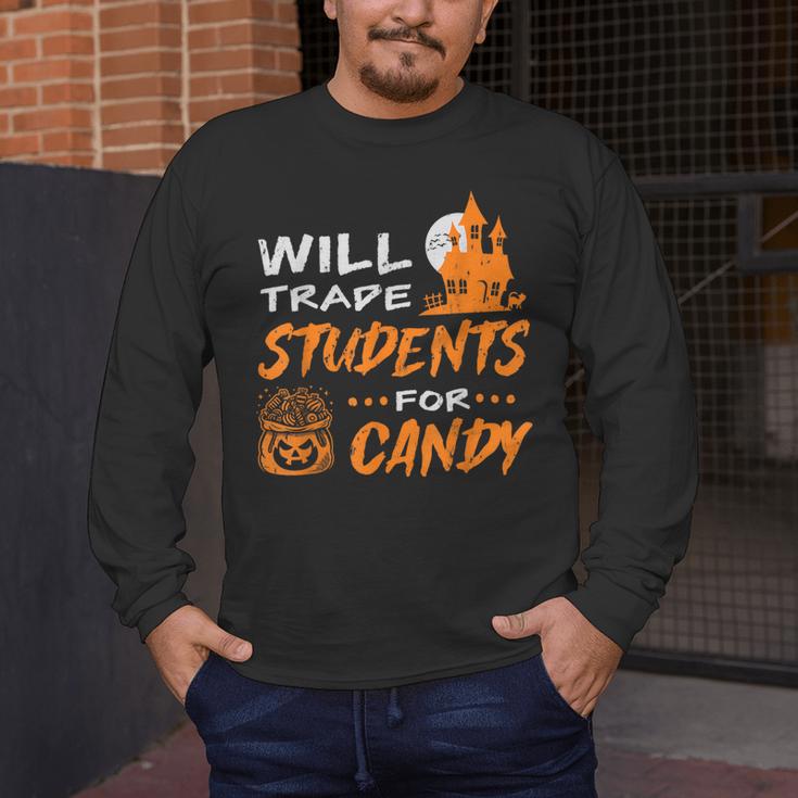 Will Trade Students For Candy Halloween Costume Teacher Men's Long Sleeve T-Shirt, funny design Will Trade Students For Candy Halloween Costume Teacher Men's Long Sleeve T-Shirt, funny design