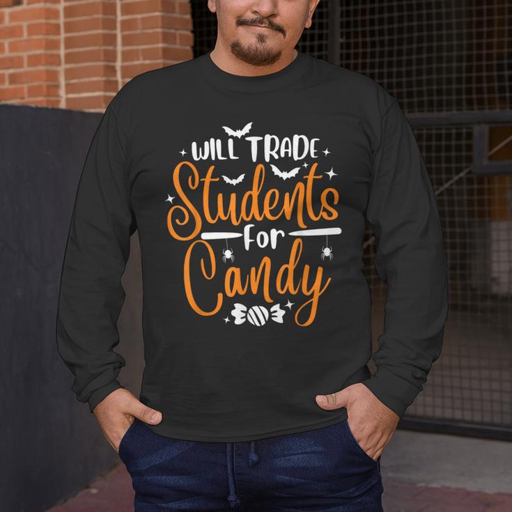 Will Trade Students For Candy Halloween Costume Teacher Men's Long Sleeve T-Shirt, funny design