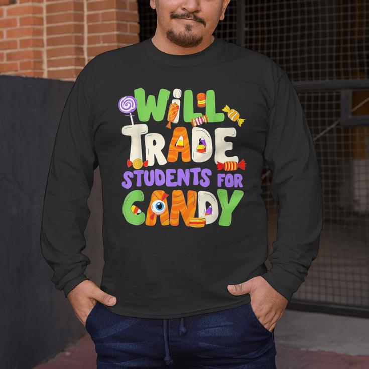 Will Trade Students For Candy Teacher Cute Halloween Costume Men's Long Sleeve T-Shirt, funny design Will Trade Students For Candy Teacher Cute Halloween Costume Men's Long Sleeve T-Shirt, funny design