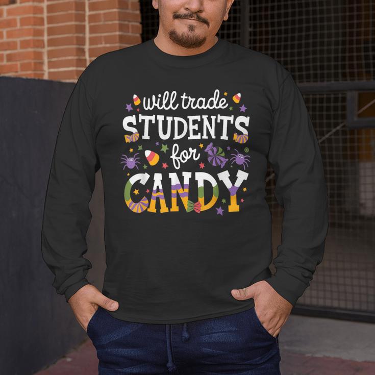 Will Trade Students For Candy Teacher Halloween Costume Tee Men's Long Sleeve T-Shirt, funny design Will Trade Students For Candy Teacher Halloween Costume Tee Men's Long Sleeve T-Shirt, funny design