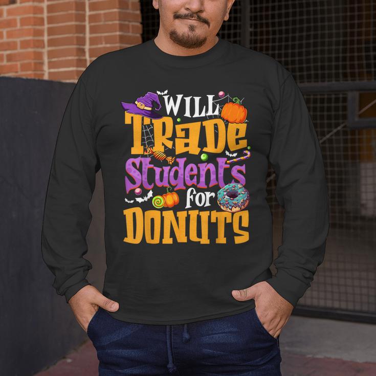 Will Trade Students For Donuts Halloween Teacher Men's Long Sleeve T-Shirt, funny design Will Trade Students For Donuts Halloween Teacher Men's Long Sleeve T-Shirt, funny design