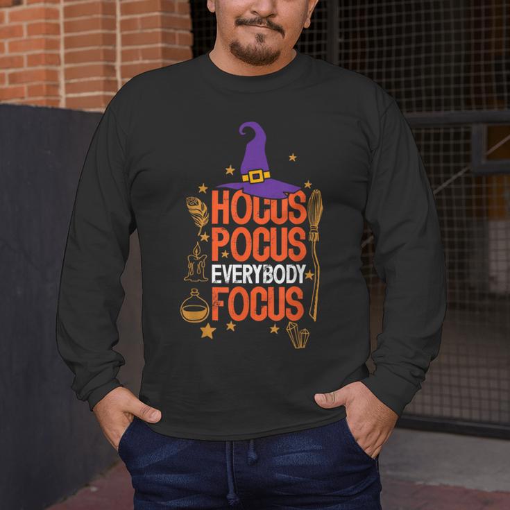 Witchy Halloween Hocus Pocus Everybody Focus Teacher Pumpkin Men's Long Sleeve T-Shirt, funny design Witchy Halloween Hocus Pocus Everybody Focus Teacher Pumpkin Men's Long Sleeve T-Shirt, funny design