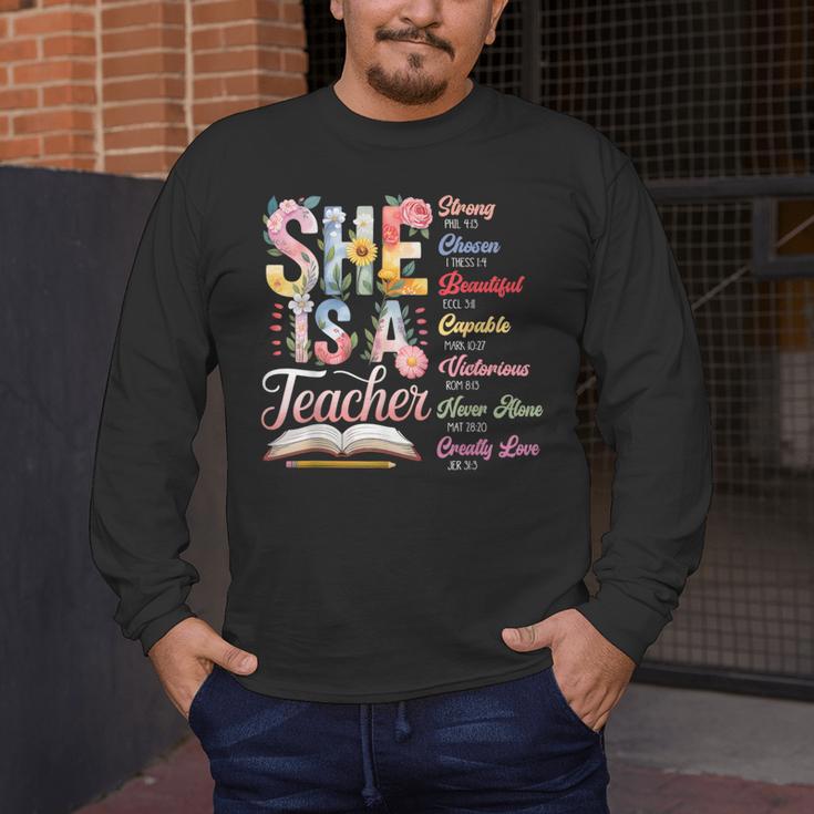Women Bible Verse Christian Teacher God Says Back To School Men's Long Sleeve T-Shirt, funny design Women Bible Verse Christian Teacher God Says Back To School Men's Long Sleeve T-Shirt, funny design