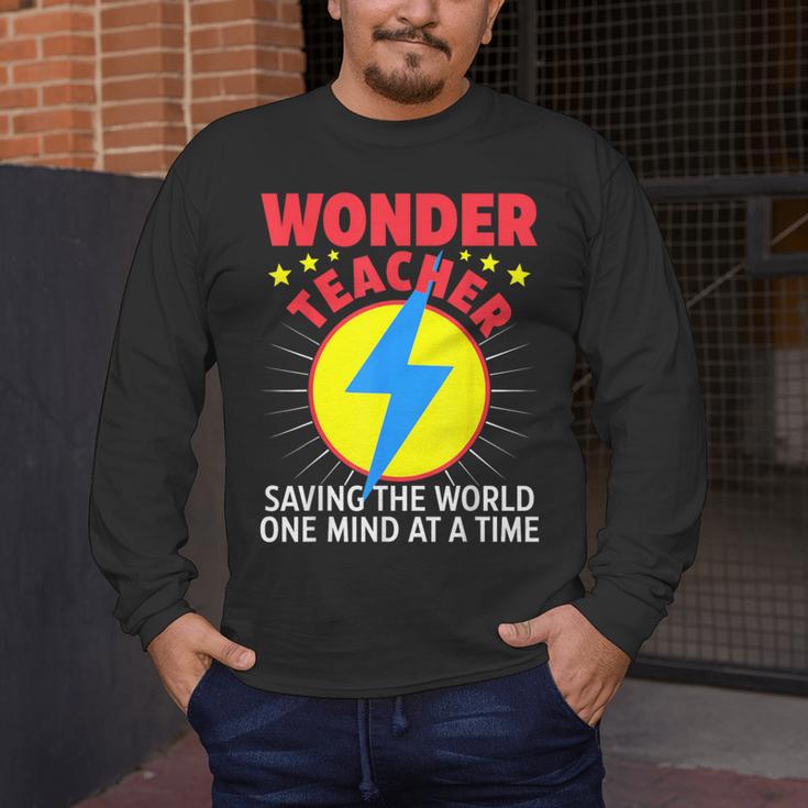 Wonder Teacher Costume Shirt Teacher Halloween Costume Men Women Men's Long Sleeve T-Shirt, funny design