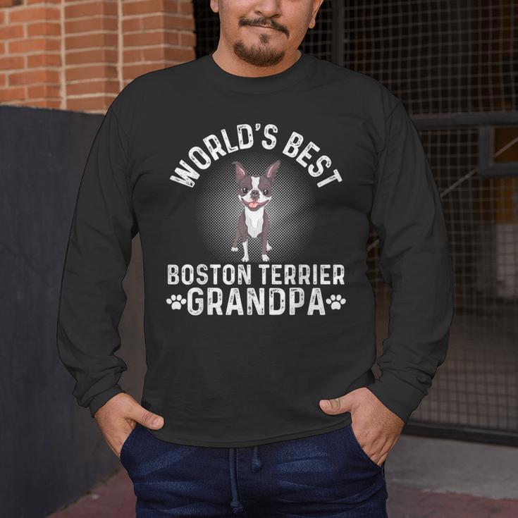 World's Best Boston Terrier Grandpa Dog Grandfather For Men Women Girls Kids Men's Long Sleeve T-Shirt, funny design