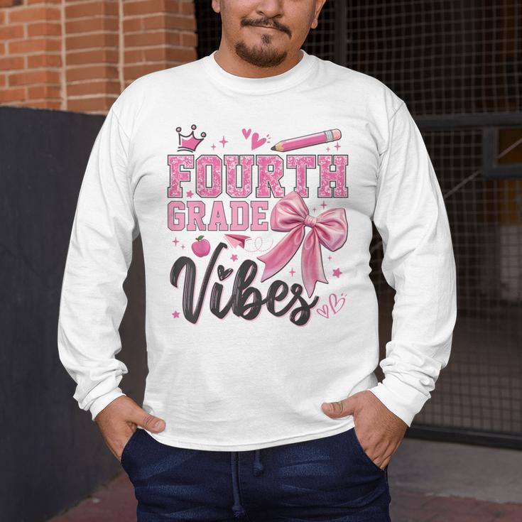 4th Fourth Grade Vibes Back To School Coquette Teacher Girl Men's Long Sleeve T-Shirt, funny design 4th Fourth Grade Vibes Back To School Coquette Teacher Girl Men's Long Sleeve T-Shirt, funny design