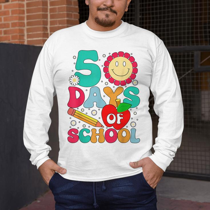 50 Days Of School Teacher Happy 50th Day Of School Kids Men's Long Sleeve T-Shirt, funny design 50 Days Of School Teacher Happy 50th Day Of School Kids Men's Long Sleeve T-Shirt, funny design