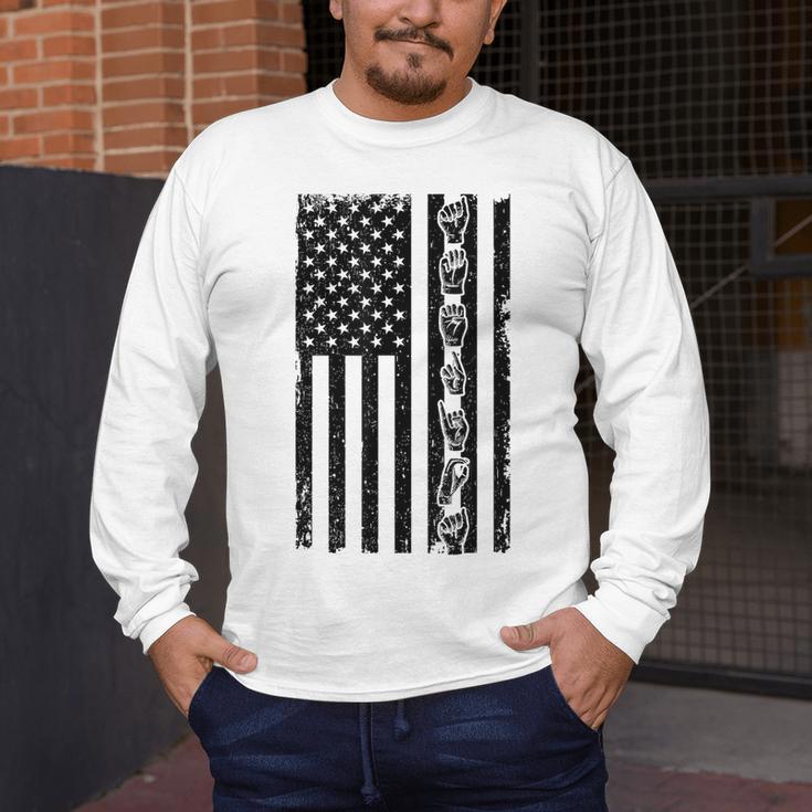 ASL Flag Sign Language Deaf ASL Teacher For Men Women Men's Long Sleeve T-Shirt, funny design ASL Flag Sign Language Deaf ASL Teacher For Men Women Men's Long Sleeve T-Shirt, funny design