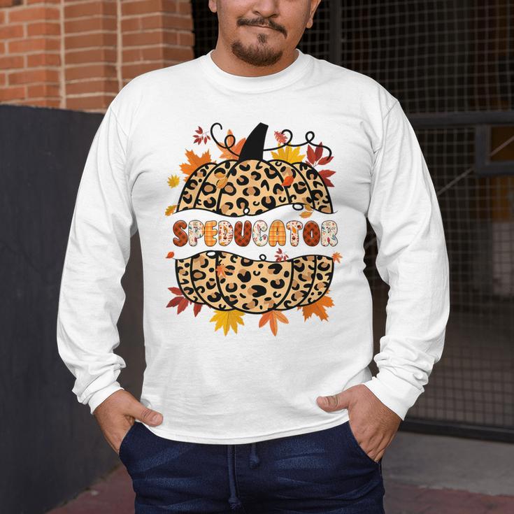 Autumn Fall SPED ED Teacher Thankful Grateful Pumpkin Retro Men's Long Sleeve T-Shirt, funny design