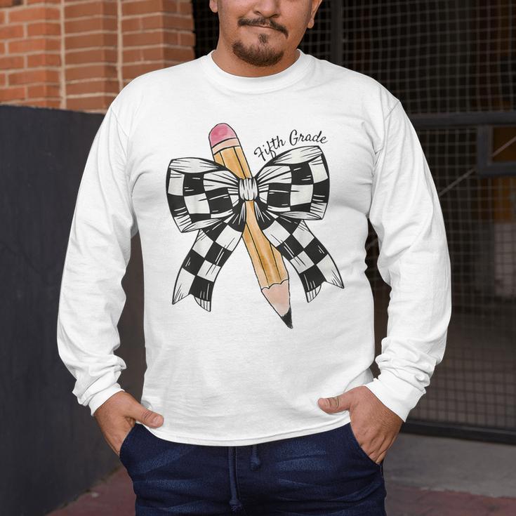 Back To School Hello Fifth Grade Teacher Coquette Pencil Bow Men's Long Sleeve T-Shirt, funny design Back To School Hello Fifth Grade Teacher Coquette Pencil Bow Men's Long Sleeve T-Shirt, funny design