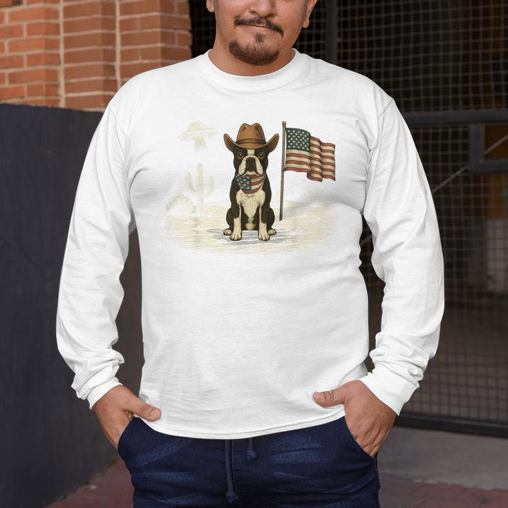 Boston Terrier 4th Of July US American Flag Dog Patriotic Men's Long Sleeve T-Shirt, funny design