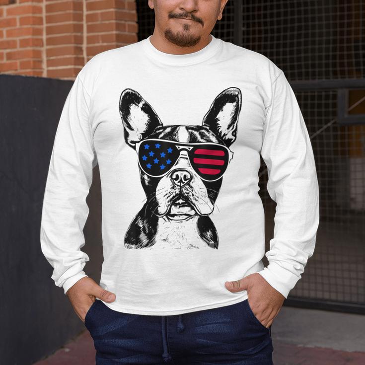 Boston Terrier Dog 4th July America USA Flag Men Women Kids Men's Long Sleeve T-Shirt, funny design