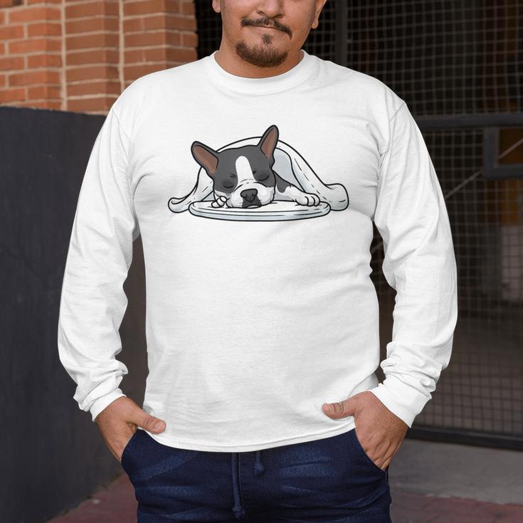 Boston Terrier Dog Official Sleeping Men Women Girls Kids Men's Long Sleeve T-Shirt, funny design