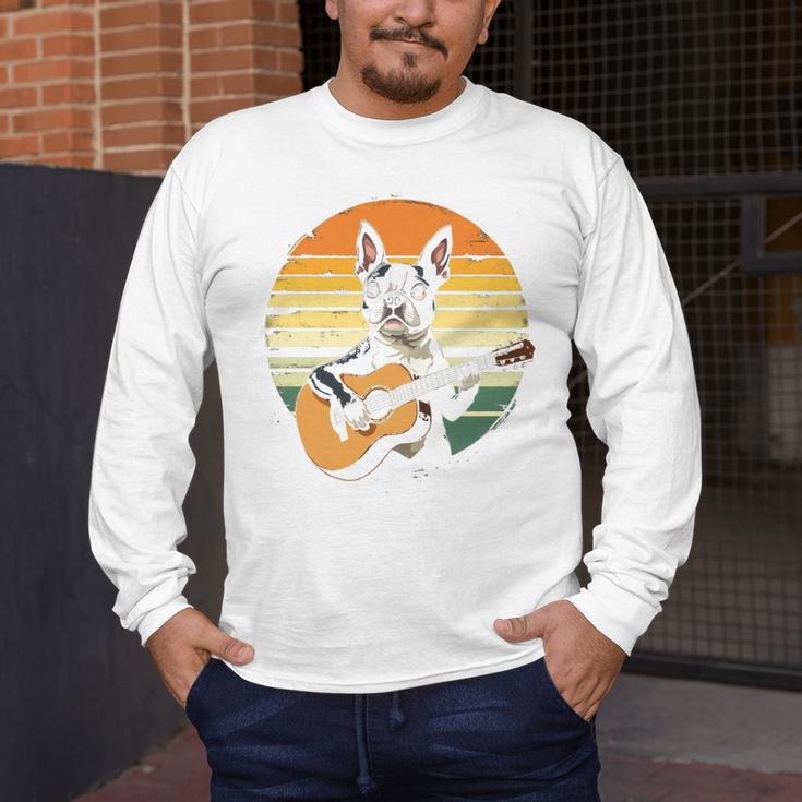 Boston Terrier Guitar Retro Men's Long Sleeve T-Shirt, funny design