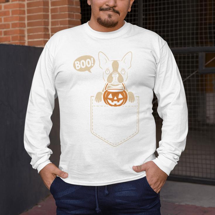 Boston Terrier Halloween Cute Bostie Dog Pocket Boo Men's Long Sleeve T-Shirt, funny design