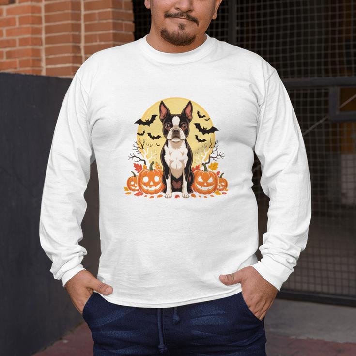 Boston Terrier Halloween Dog Lover Pumpkin Costume Men's Long Sleeve T-Shirt, funny design