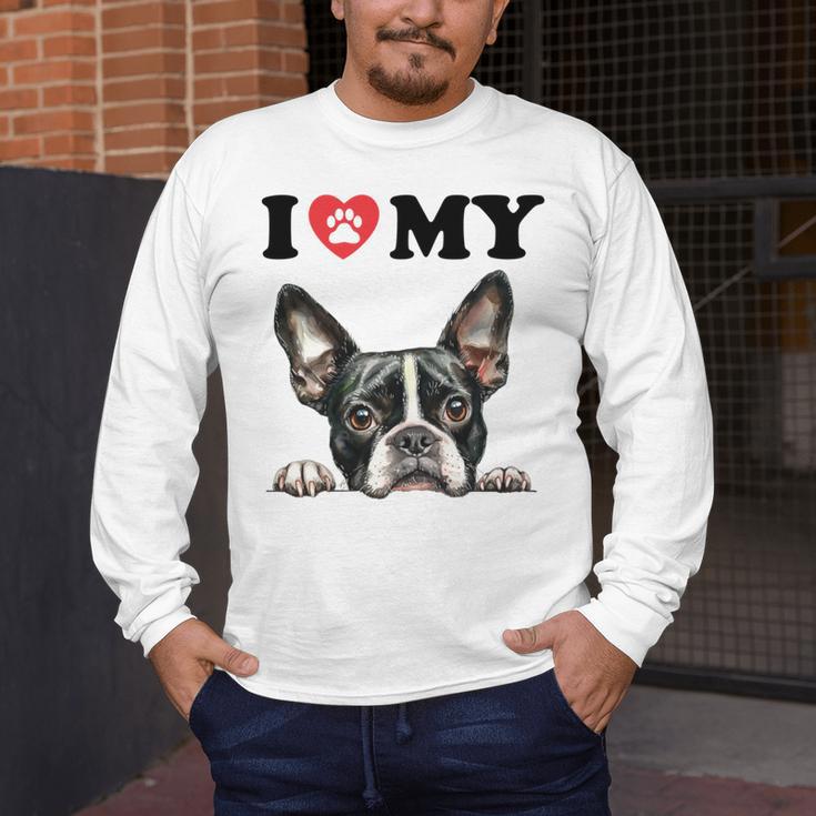 Boston Terrier I Heart My Dog Dog Lover Men's Long Sleeve T-Shirt, funny design
