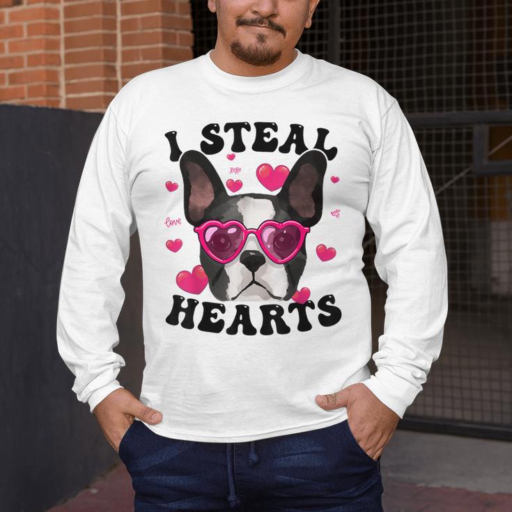 Boston Terrier Heart Glasses Girls Bostie Valentines Day Men's Long Sleeve T-Shirt, funny design