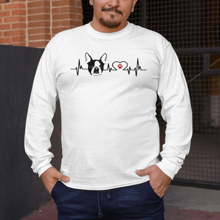 Boston Terrier Heartbeat Heart Line Men's Long Sleeve T-Shirt, funny design