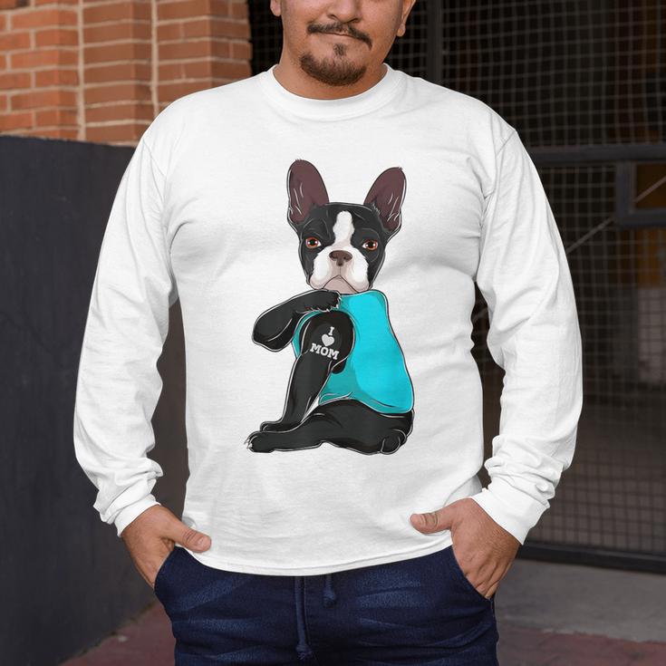 Boston Terrier I Love Mom Apparel Men's Long Sleeve T-Shirt, funny design