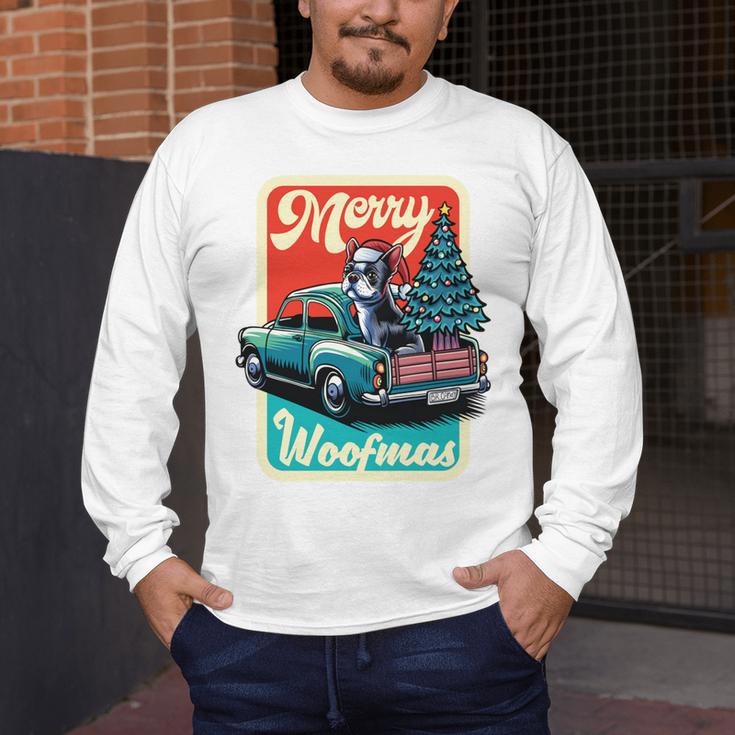 Boston Terrier Merry Christmas Tree Truck Santa Dog X-Mas Men's Long Sleeve T-Shirt, funny design