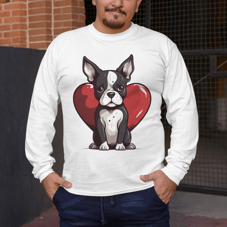 Boston Terrier Mom Dad Bostie Dog Lover Valentines Day Men's Long Sleeve T-Shirt, funny design