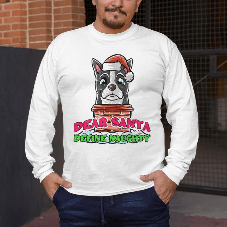Boston Terrier Santa Claus Christmas Dog Men's Long Sleeve T-Shirt, funny design