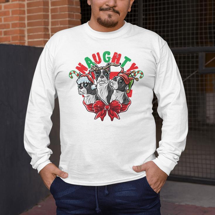 Boston Terrier Santa Claus Elf Reindeer Christmas Dog X-Mas Men's Long Sleeve T-Shirt, funny design