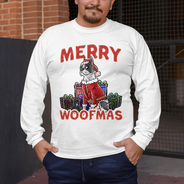 Boston Terrier Santa Claus Hat Merry Christmas Dog X-Mas Men's Long Sleeve T-Shirt, funny design