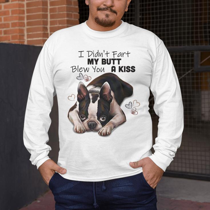 Boston Terrier Shirt I Didn't Fart My Butt Blew You A Kiss Men's Long Sleeve T-Shirt, funny design
