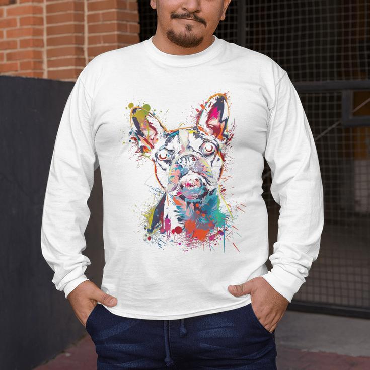 Boston Terrier Splash Men's Long Sleeve T-Shirt, funny design