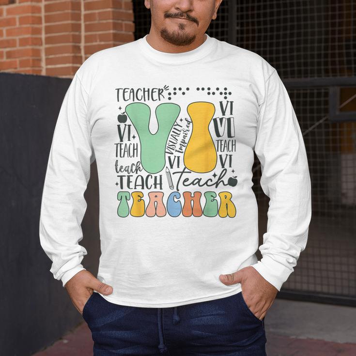 Braille Teacher Of The Visually Impaired Groovy VI Teacher Men's Long Sleeve T-Shirt, funny design