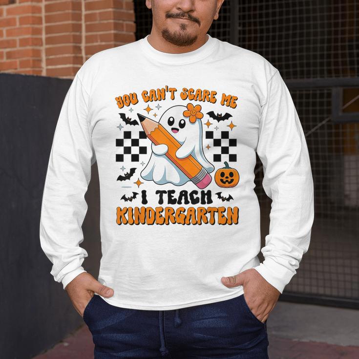 You Can't Scare Me I Teach Kindergarten Teacher Halloween Men's Long Sleeve T-Shirt, funny design