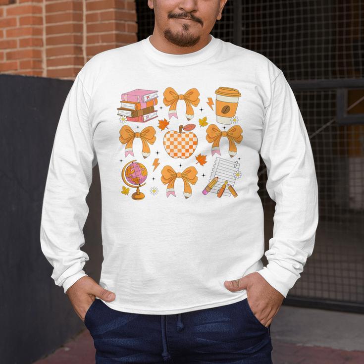 Coquette Bow Teacher Thanksgiving Fall Autumn Girls Women Men's Long Sleeve T-Shirt, funny design Coquette Bow Teacher Thanksgiving Fall Autumn Girls Women Men's Long Sleeve T-Shirt, funny design