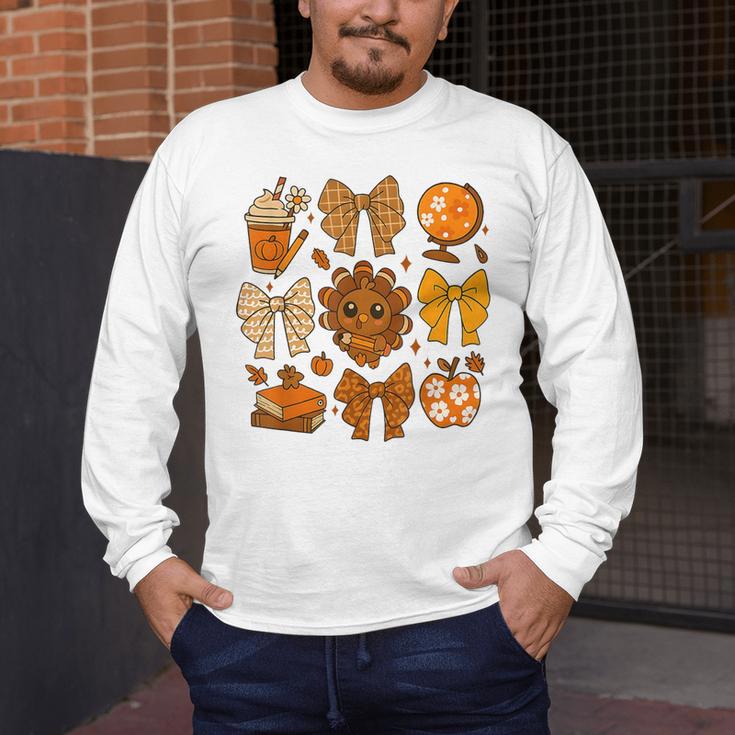 Coquette Teach Teacher Bows Thanksgiving Turkey Fall Autumn Men's Long Sleeve T-Shirt, funny design Coquette Teach Teacher Bows Thanksgiving Turkey Fall Autumn Men's Long Sleeve T-Shirt, funny design