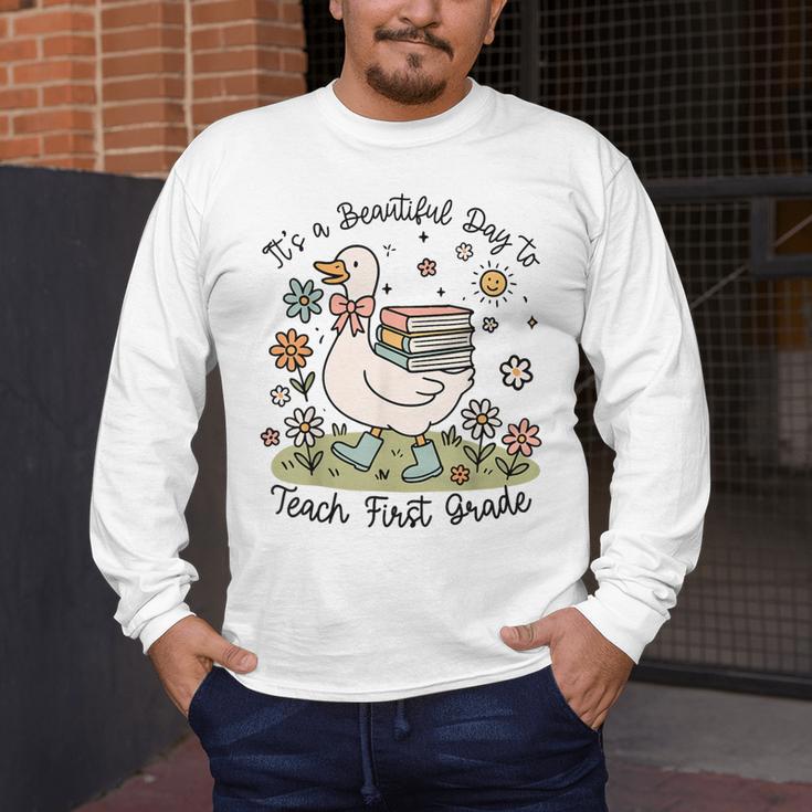 Cute Goose It's A Beautiful Day To Teach 1st Grade Teacher Men's Long Sleeve T-Shirt, funny design Cute Goose It's A Beautiful Day To Teach 1st Grade Teacher Men's Long Sleeve T-Shirt, funny design