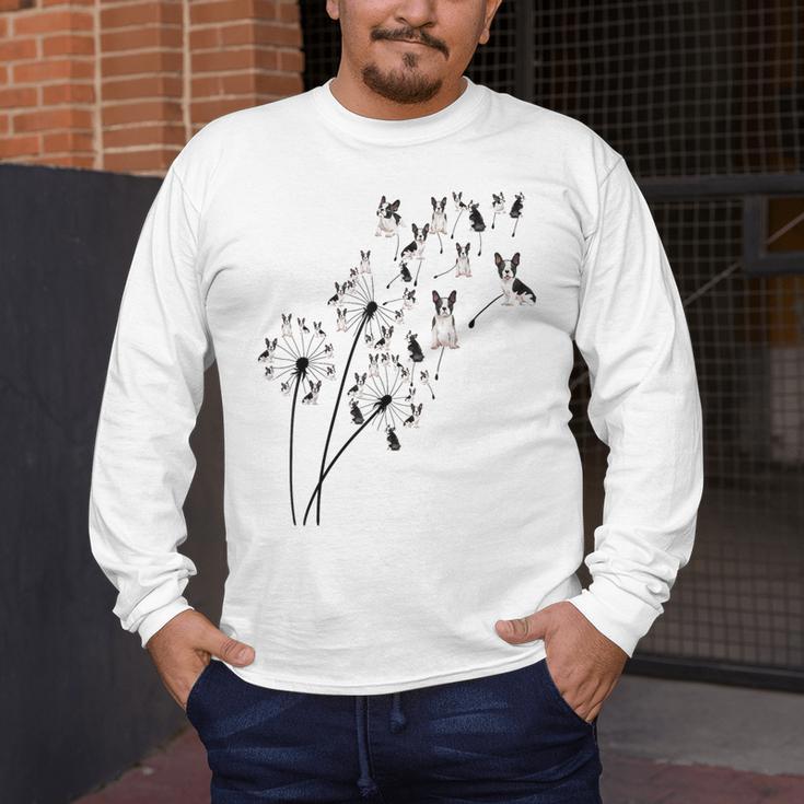 Dandelion Boston Terrier Flower Floral Bostie Tree Men's Long Sleeve T-Shirt, funny design