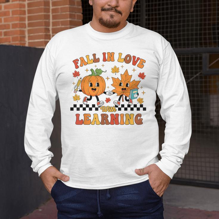 Fall In Love With Learning Teacher Student Autumn Pumpkin Men's Long Sleeve T-Shirt, funny design Fall In Love With Learning Teacher Student Autumn Pumpkin Men's Long Sleeve T-Shirt, funny design