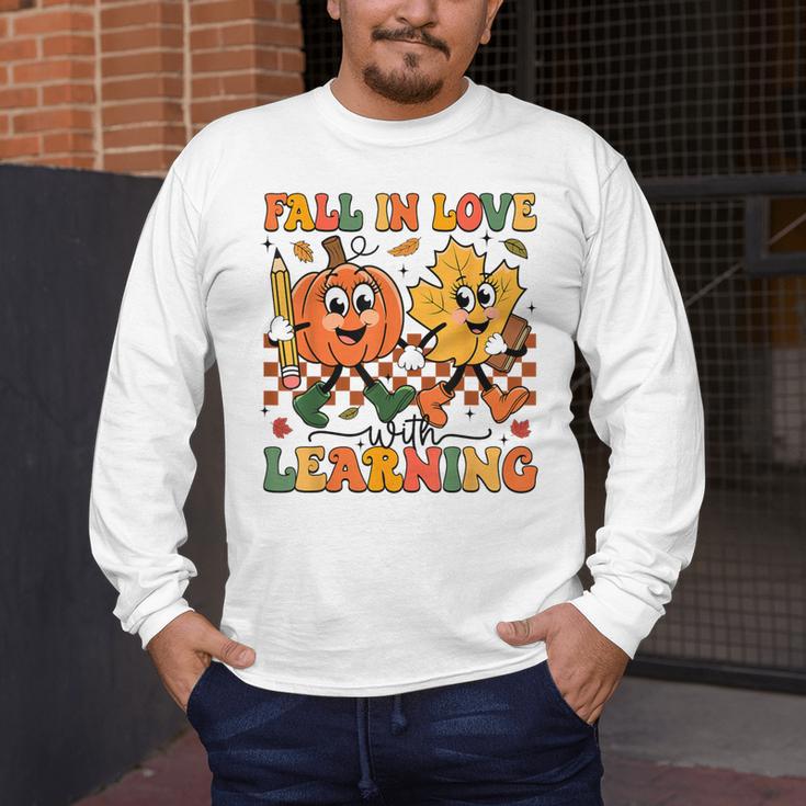 Fall In Love With Learning Thanksgiving Teacher Student Men's Long Sleeve T-Shirt, funny design