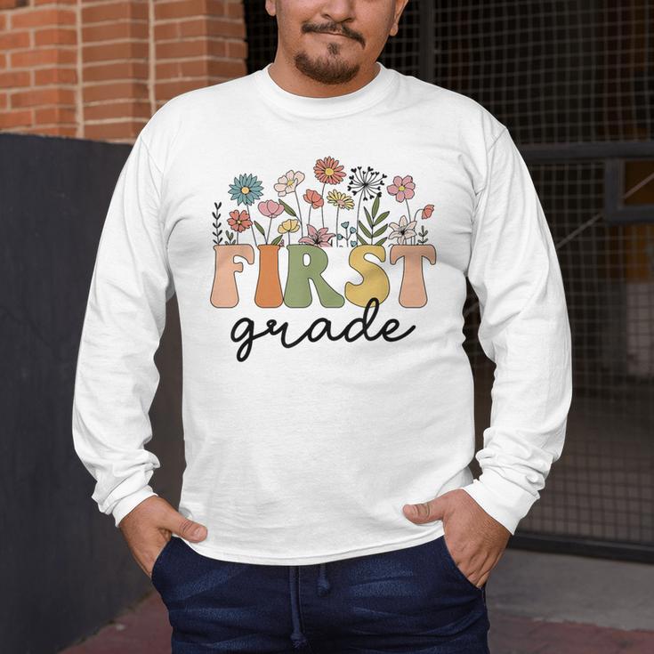 First Grade Teacher Wildflower Back To School Floral Outfits Men's Long Sleeve T-Shirt, funny design