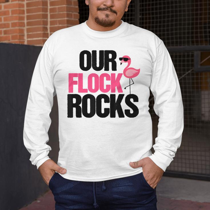 Our Flock Rocks Flamingo Mother's Day Teacher Men's Long Sleeve T-Shirt, funny design