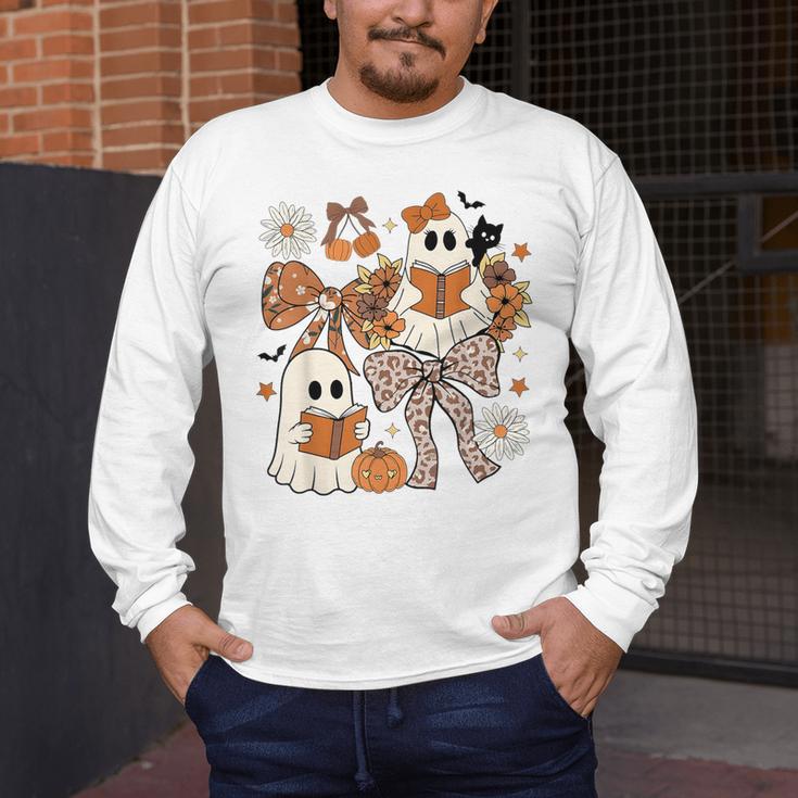 Ghost Reading Books Halloween Bow Spooky Teacher Student Men's Long Sleeve T-Shirt, funny design Ghost Reading Books Halloween Bow Spooky Teacher Student Men's Long Sleeve T-Shirt, funny design