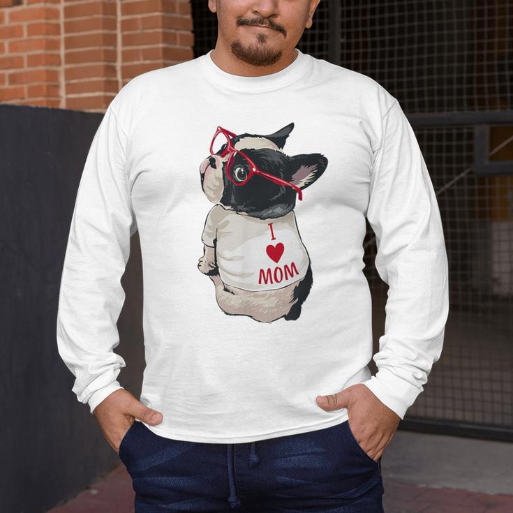 Girls I Heart Mom Love Mama Boston Terrier Dog Lover Men's Long Sleeve T-Shirt, funny design