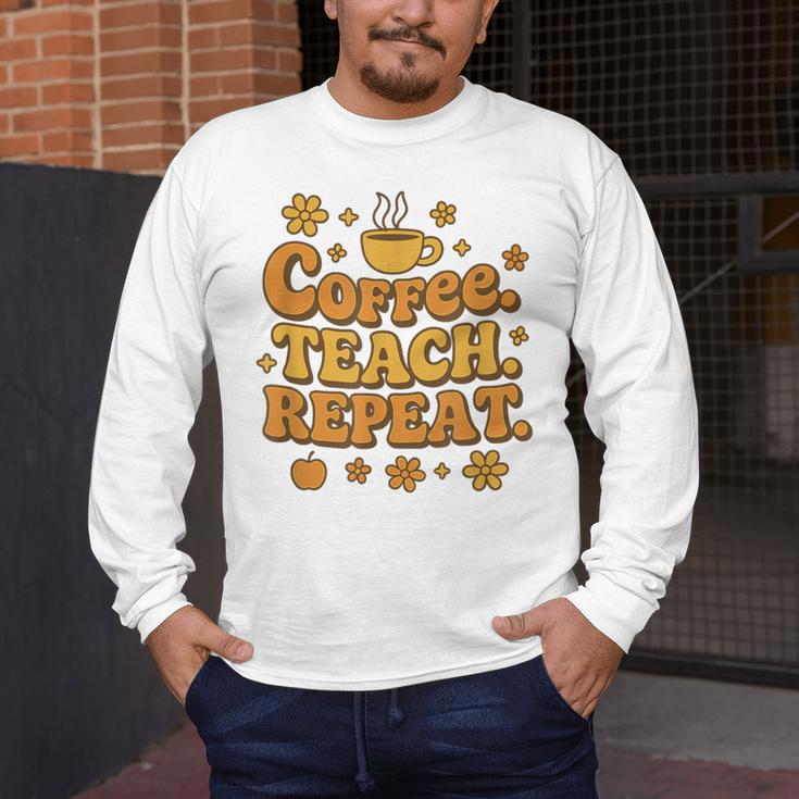Groovy Coffee Teach Repeat Retro Teacher Men's Long Sleeve T-Shirt, funny design Groovy Coffee Teach Repeat Retro Teacher Men's Long Sleeve T-Shirt, funny design