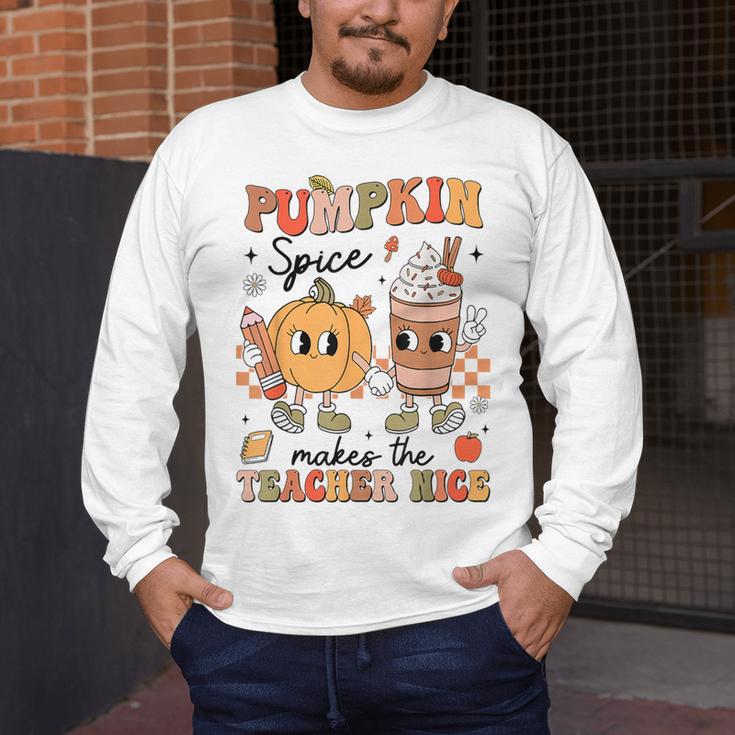 Groovy Pumpkin Spice Makes Teacher Nice Fall Thanksgiving Men's Long Sleeve T-Shirt, funny design Groovy Pumpkin Spice Makes Teacher Nice Fall Thanksgiving Men's Long Sleeve T-Shirt, funny design