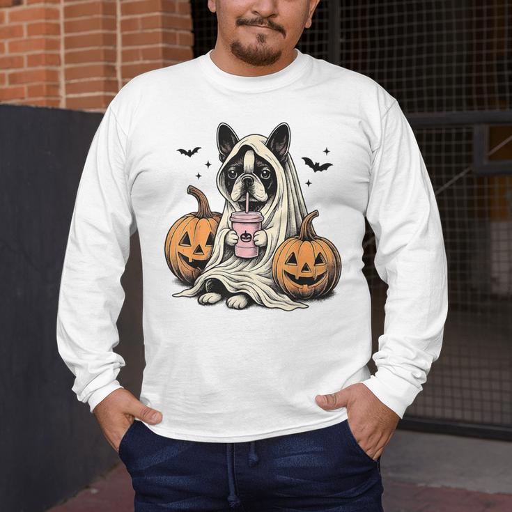 Halloween Boston Terrier Ghost Men's Long Sleeve T-Shirt, funny design