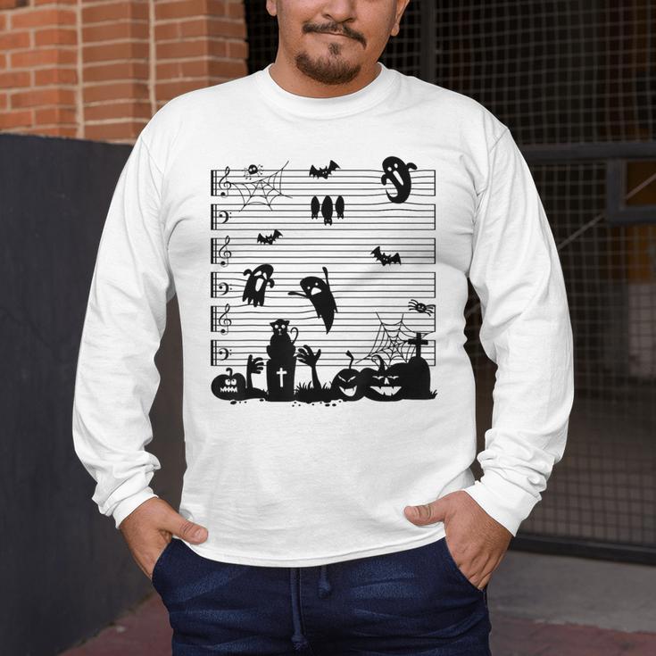 Halloween Music Note Clefs Spooky Ghost For Music Teacher Men's Long Sleeve T-Shirt, funny design