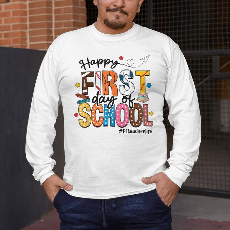 Happy First Day Of School PE Teacher Life Back To School Men's Long Sleeve T-Shirt, funny design