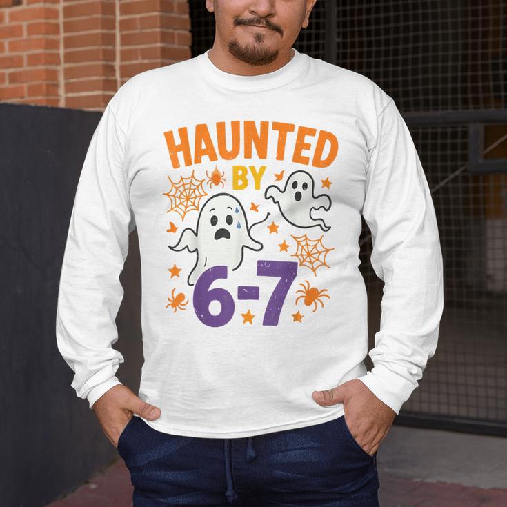Haunted 67 Ghost Math Teacher Halloween Costume Math Pun Men's Long Sleeve T-Shirt, funny design